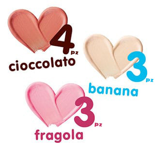 4 cioccolato, 3 banana, 3 fragola